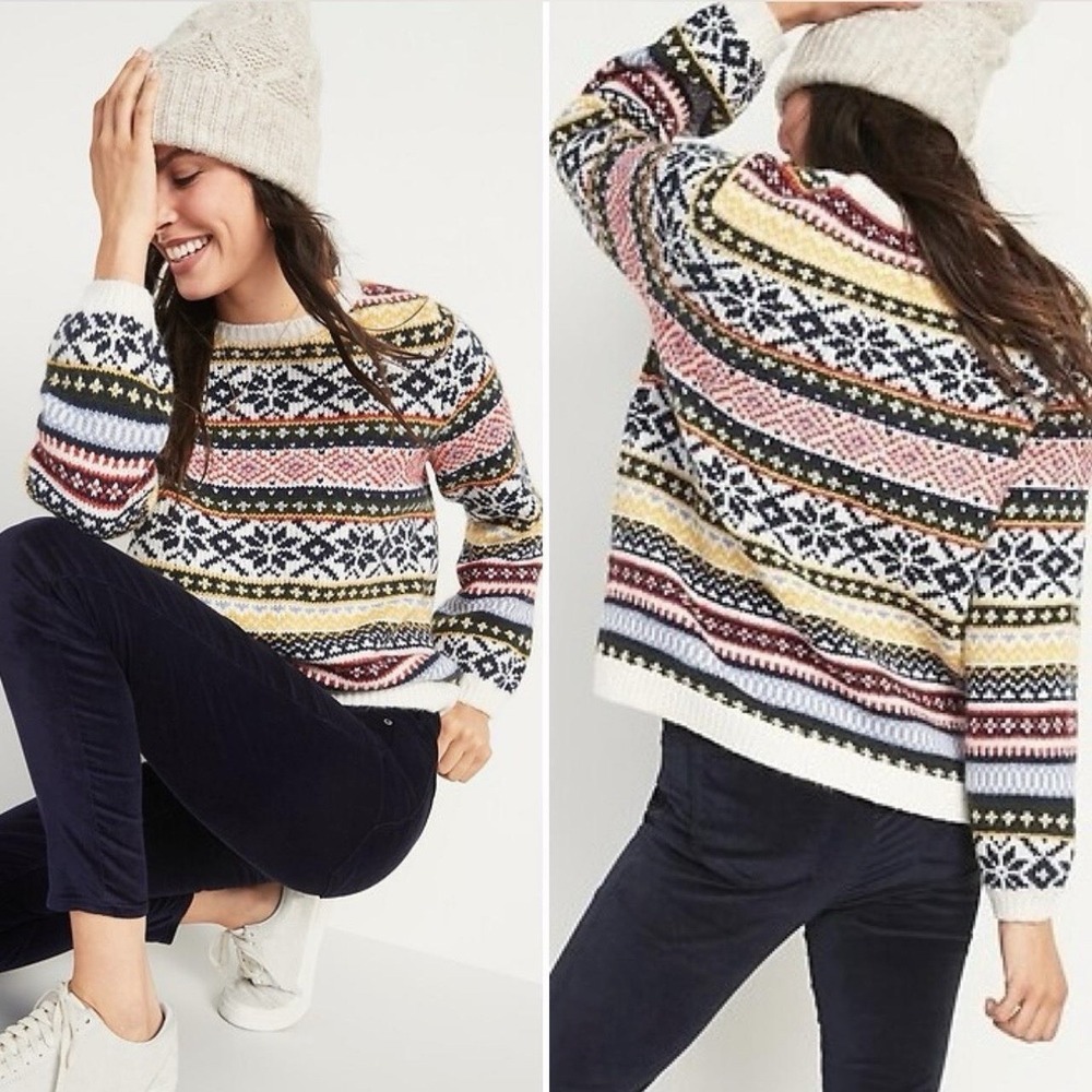 Old Navy Womens Fair‎ Isle Sweater Size Small Colorful Nordic Ski Top Winter